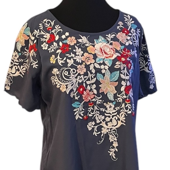 NWOT Andre’e By Unit Embroidered Dusty Blue Blouse, Size Small - Picture 7 of 7